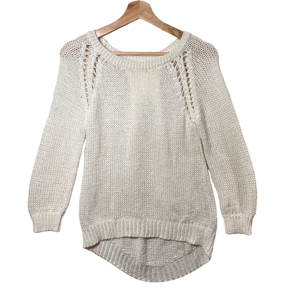 Zara Long Sleeve Knit Sweater Top Hi Low White Size Small